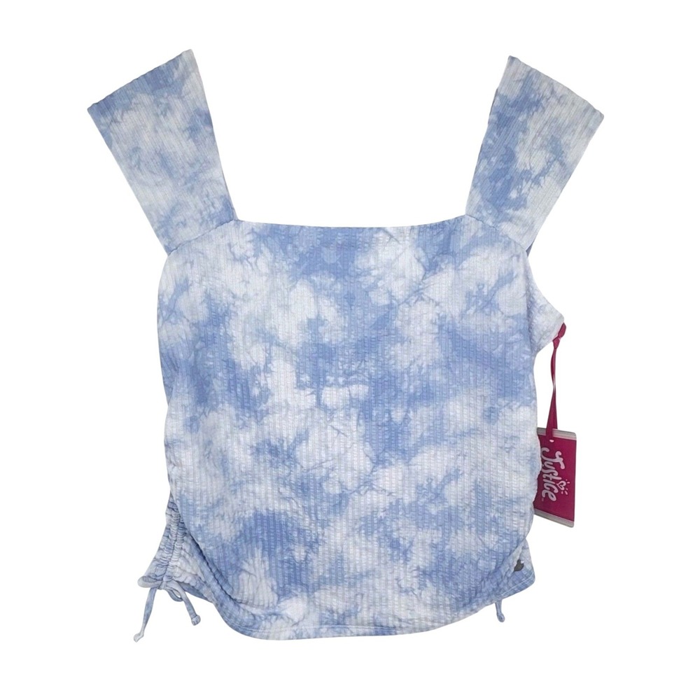 Justice Blue Tie Dye Top Girls XL Plus 16P/18P Ribbed Square Neck Cinched NEW